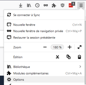Options du menu Firefox