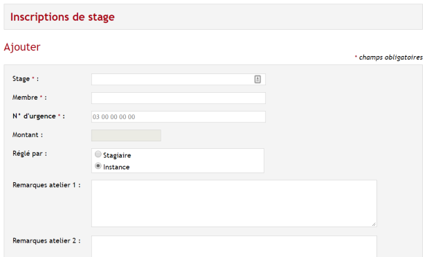 Formulaire de demande d'inscription de stage