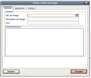Fenêtre "Insérer / Éditer" une image