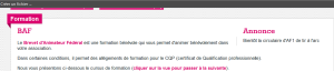 Même annonce dans le cursus du "Brevet d'animateur fédéral"